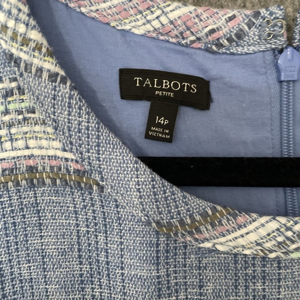 Talbots Dress Women's 14P Blue Striped Sheath Sleeveless Tweed Lined - Picture 2 of 6